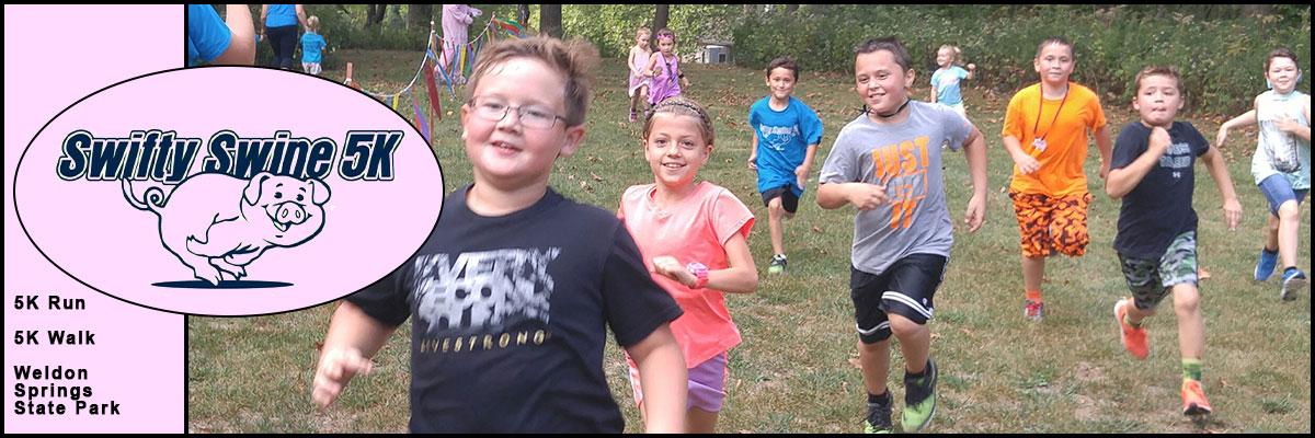 Kids running in the Swifty Swine 5K event