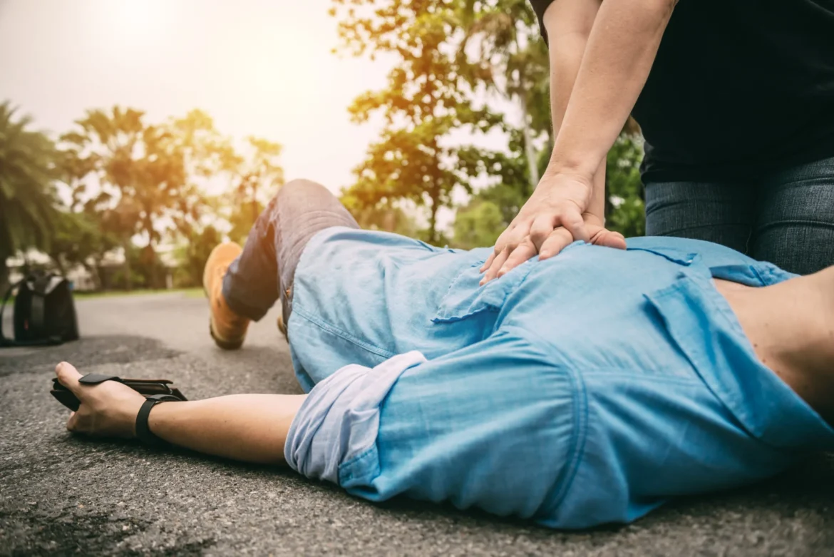 First Aid Emergency CPR on a Man who has Heart Attack or Shock , One Part of the Process Resuscitation